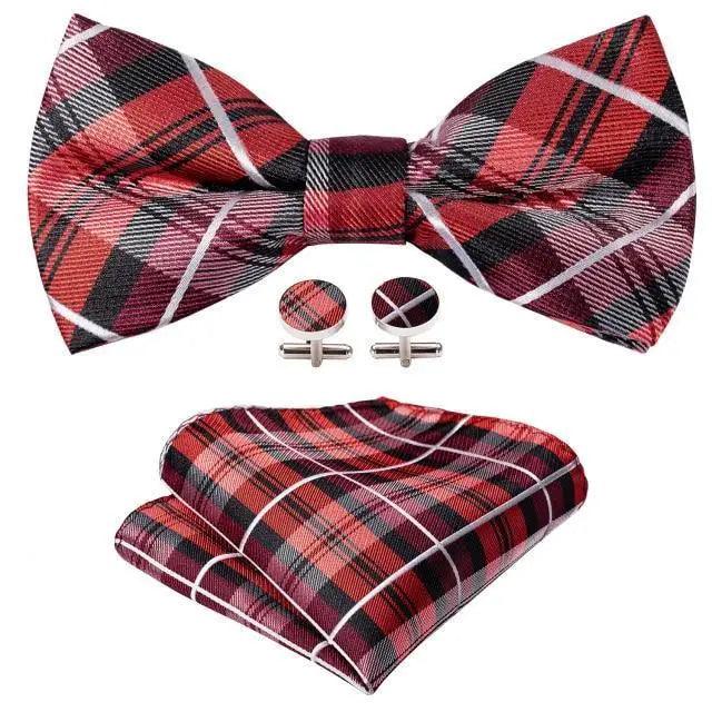 Trendy Patterned Silk Jacquard Plaid Bowtie With  Pocket Square And Cufflinks Set For Men Unique  Butterfly Party Wedding Casual Business Bowtie For Men