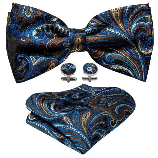 Trendy Patterned Silk Jacquard Plaid Bowtie With  Pocket Square And Cufflinks Set For Men Unique  Butterfly Party Wedding Casual Business Bowtie For Men