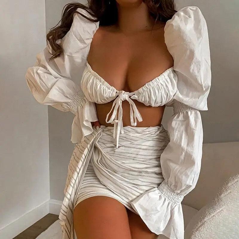 Trendy Summer cute casual elegant puff long sleeve ruffle lace up best fashion Ruched crop top shirts