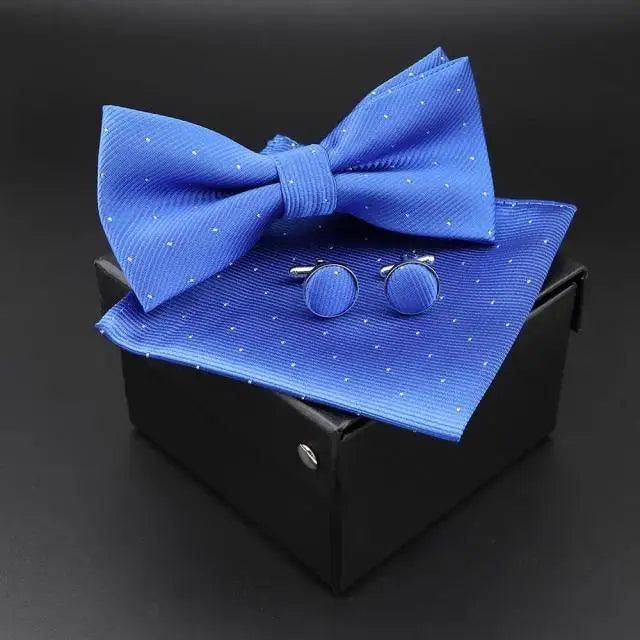 Trendy Tiny Dots Print Bowtie With Pocket Square And Cufflinks Set For Men Retro  Butterfly Party Wedding Bowties Without Box Stylish Ties Gift