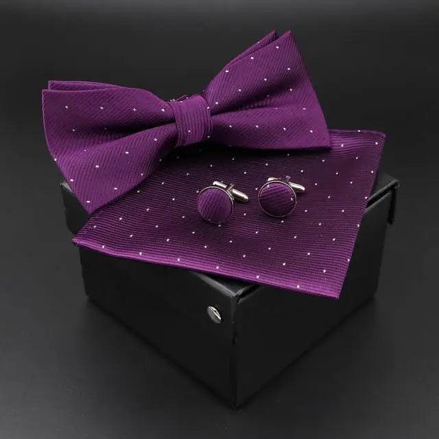Trendy Tiny Dots Print Bowtie With Pocket Square And Cufflinks Set For Men Retro  Butterfly Party Wedding Bowties Without Box Stylish Ties Gift