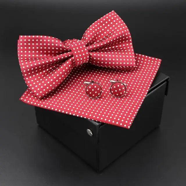 Trendy Tiny Dots Print Bowtie With Pocket Square And Cufflinks Set For Men Retro  Butterfly Party Wedding Bowties Without Box Stylish Ties Gift
