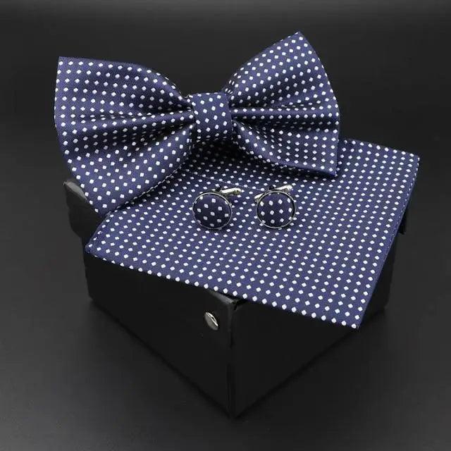 Trendy Tiny Dots Print Bowtie With Pocket Square And Cufflinks Set For Men Retro  Butterfly Party Wedding Bowties Without Box Stylish Ties Gift