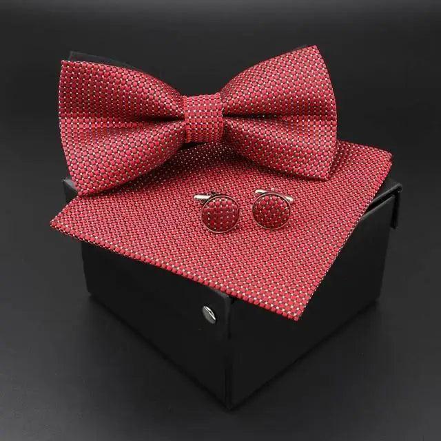 Trendy Tiny Dots Print Bowtie With Pocket Square And Cufflinks Set For Men Retro  Butterfly Party Wedding Bowties Without Box Stylish Ties Gift