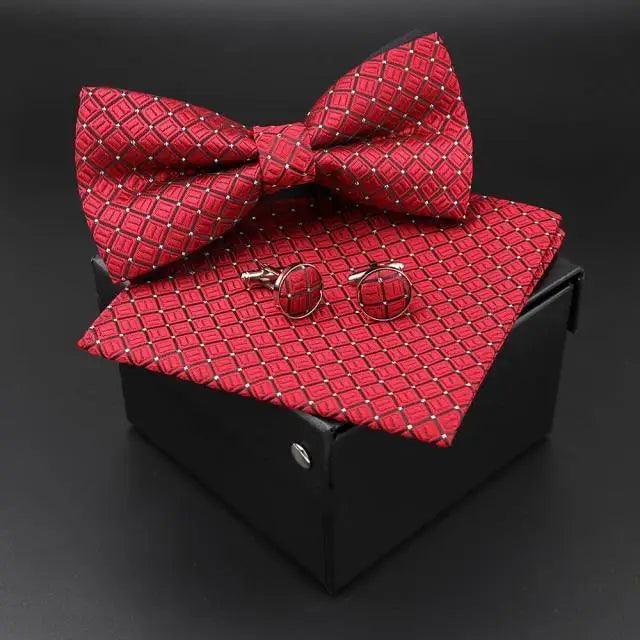 Trendy Tiny Dots Print Bowtie With Pocket Square And Cufflinks Set For Men Retro  Butterfly Party Wedding Bowties Without Box Stylish Ties Gift