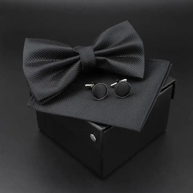 Trendy Tiny Dots Print Bowtie With Pocket Square And Cufflinks Set For Men Retro  Butterfly Party Wedding Bowties Without Box Stylish Ties Gift