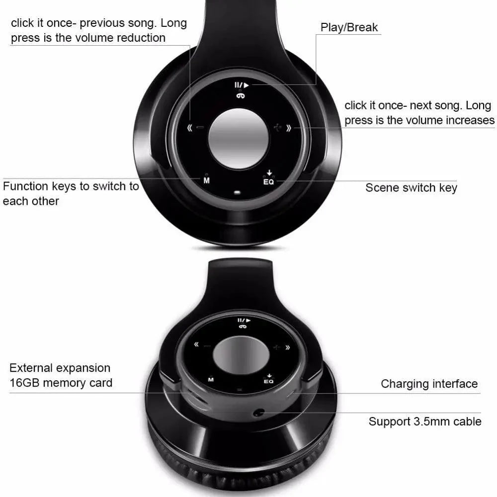 Wireless Headset Bluetooth Earphones and Headphone Foldable Adjustment Bluetooth Wired Headphones TF Card MP3 FM Radios For Online Class Business Trip Travel Video Conference