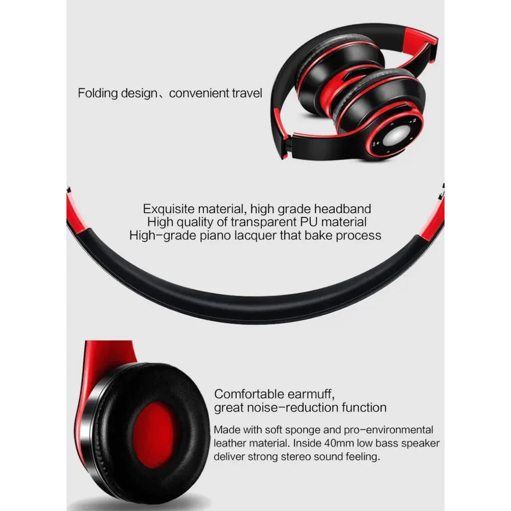 Wireless Headset Bluetooth Earphones and Headphone Foldable Adjustment Bluetooth Wired Headphones TF Card MP3 FM Radios For Online Class Business Trip Travel Video Conference