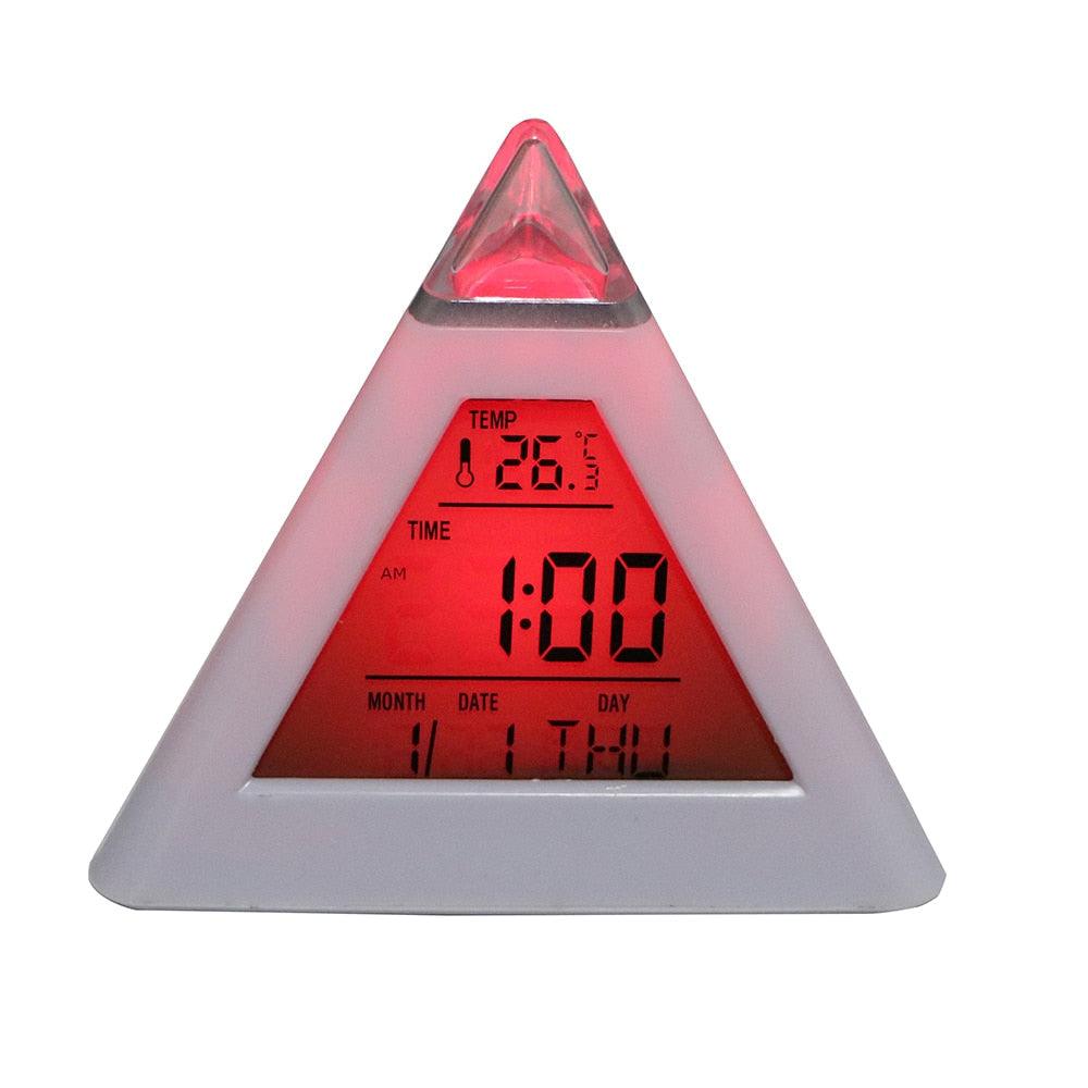 Triangle Pyramid Calendar Thermometer Colorful Backlight Change Clock Digital Alarm Clock Digital Alarm Thermometer Night Glowing Cube Clock LED Change LCD for Bedroom