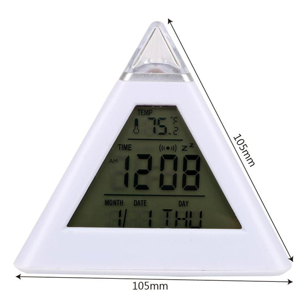 Triangle Pyramid Calendar Thermometer Colorful Backlight Change Clock Digital Alarm Clock Digital Alarm Thermometer Night Glowing Cube Clock LED Change LCD for Bedroom