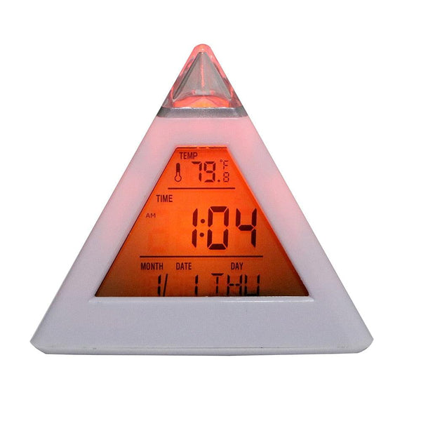 Triangle Pyramid Calendar Thermometer Colorful Backlight Change Clock Digital Alarm Clock Digital Alarm Thermometer Night Glowing Cube Clock LED Change LCD for Bedroom