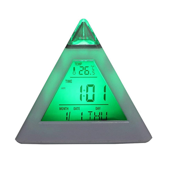 Triangle Pyramid Calendar Thermometer Colorful Backlight Change Clock Digital Alarm Clock Digital Alarm Thermometer Night Glowing Cube Clock LED Change LCD for Bedroom