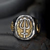 Trident of Poseidon Stainless Steel Petrine Cross Ring - Silver / Gold / 7