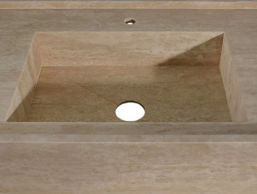 Troia Beige Travertine Rectangular Wall-mount Bathroom Sink (W)20