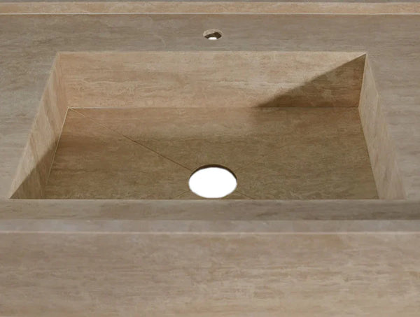 Troia Beige Travertine Rectangular Wall-mount Bathroom Sink (W)20