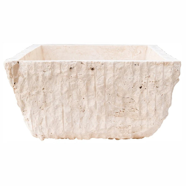 Troia Light Rustic Natural Stone Vessel Sink Honed Interior Hand Chiseled Exterior (W)12
