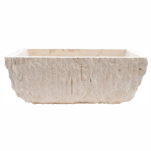 Troia Light Rustic Natural Stone Vessel Sink Honed Interior Hand Chiseled Exterior (W)12