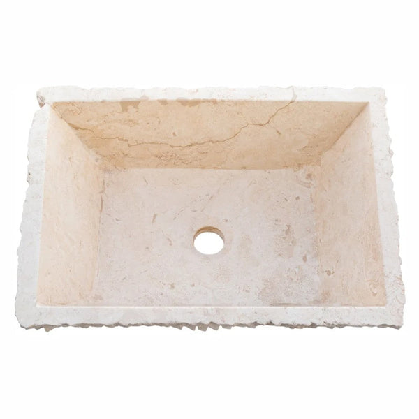 Troia Light Rustic Natural Stone Vessel Sink Honed Interior Hand Chiseled Exterior (W)12