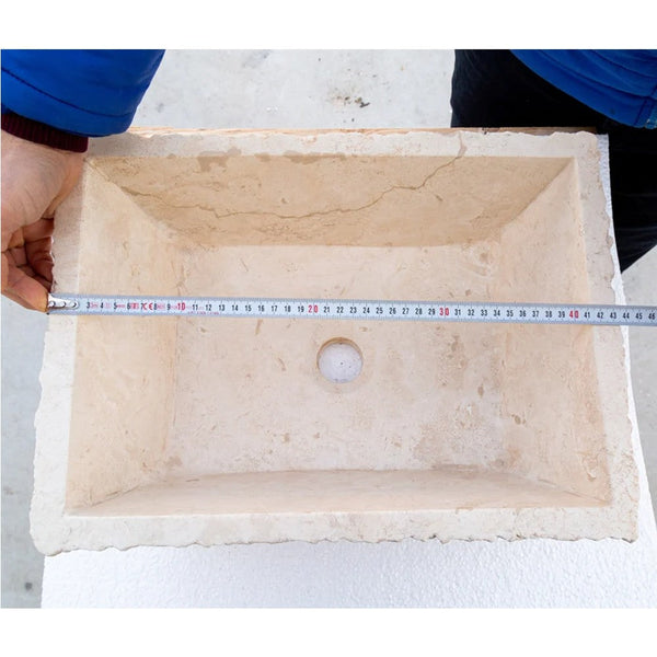 Troia Light Rustic Natural Stone Vessel Sink Honed Interior Hand Chiseled Exterior (W)12