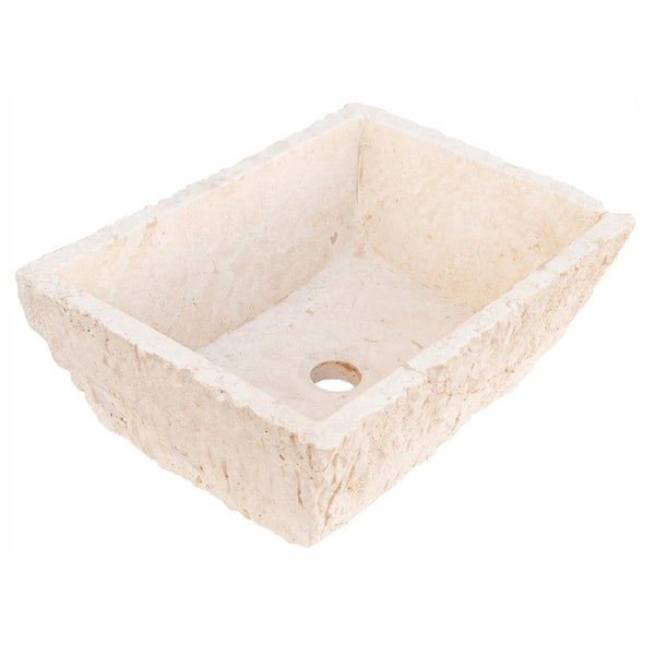 Troia Light Rustic Natural Stone Vessel Sink Honed Interior Hand Chiseled Exterior (W)12
