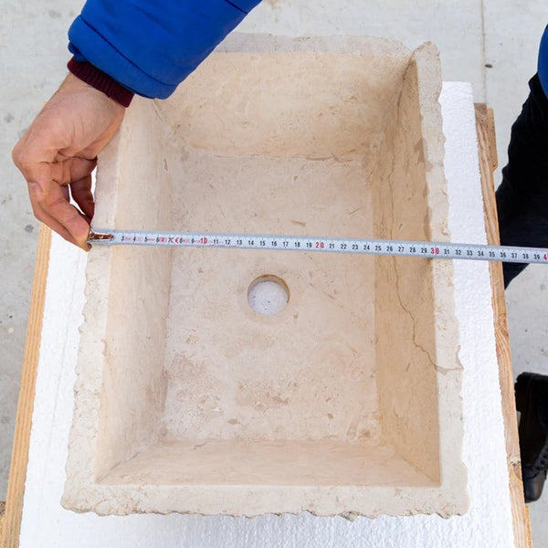 Troia Light Rustic Natural Stone Vessel Sink Honed Interior Hand Chiseled Exterior (W)12