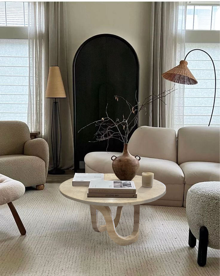 Troia Light Travertine Vein-cut Designer Round Polished Coffee Table (D)24