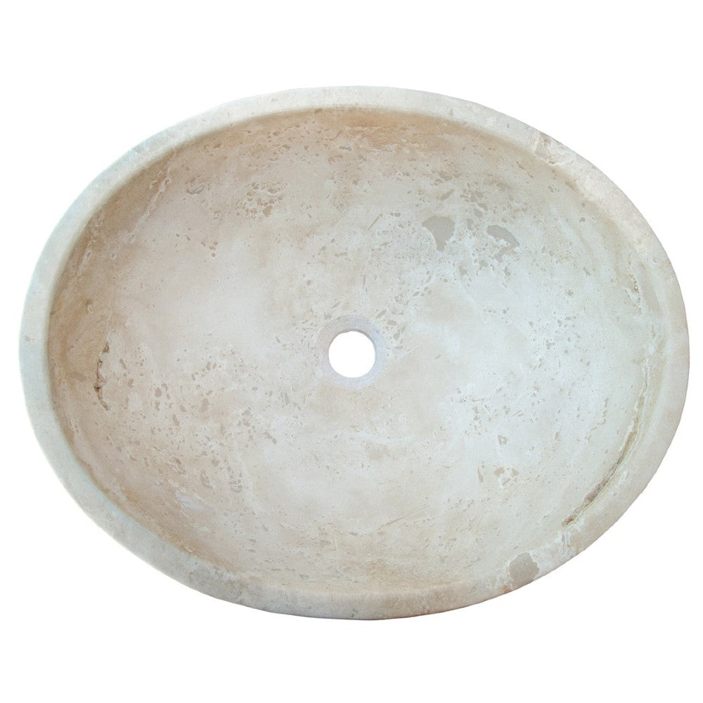 Troia Light Travertine Natural Stone Oval Vessel Sink (W)16