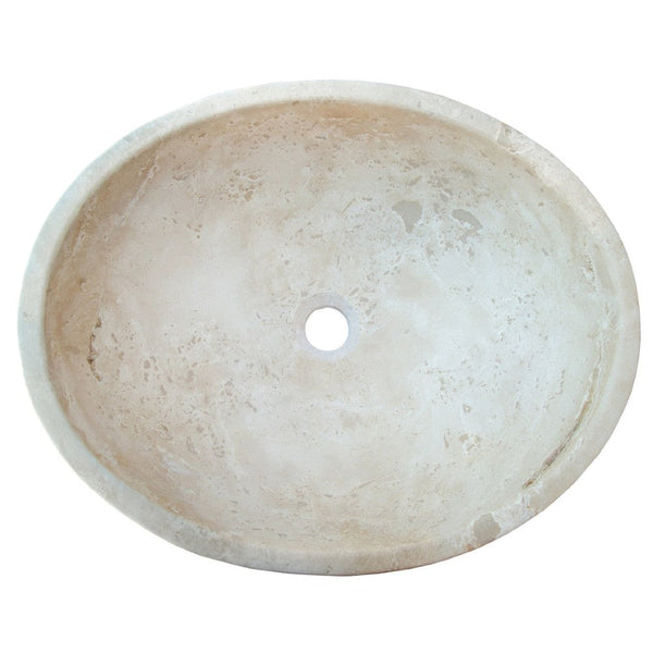 Troia Light Travertine Natural Stone Oval Vessel Sink (W)16
