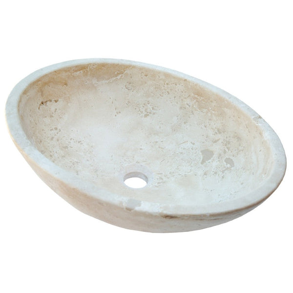 Troia Light Travertine Natural Stone Oval Vessel Sink (W)16