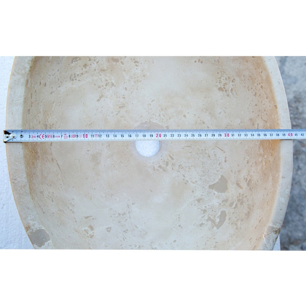 Troia Light Travertine Natural Stone Oval Vessel Sink (W)16
