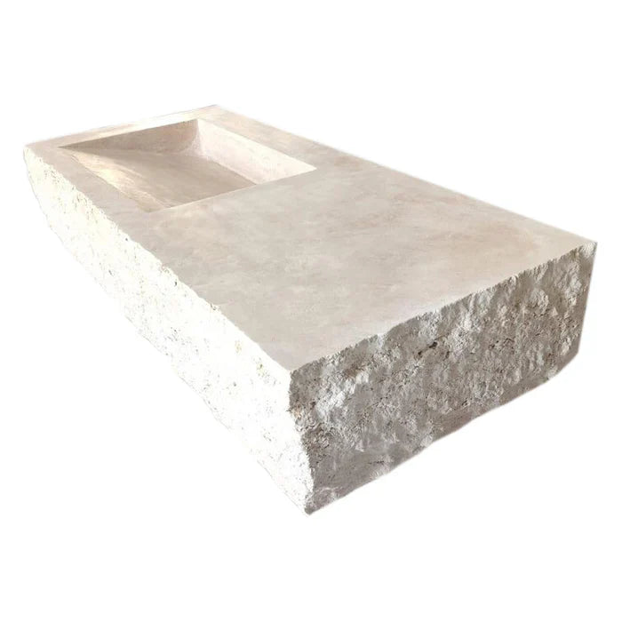 Troia Light Travertine Rustic Rectangular Wall-mount Bathroom Sink (W)16