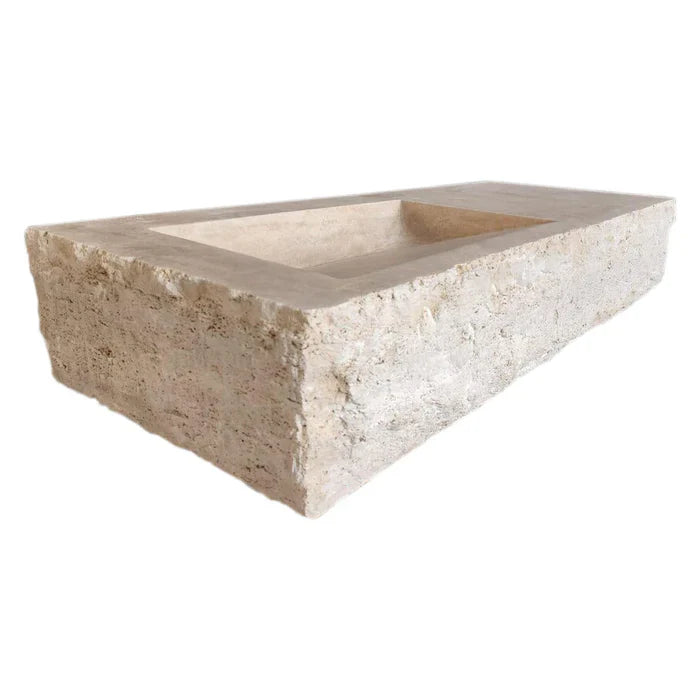 Troia Light Travertine Rustic Rectangular Wall-mount Bathroom Sink (W)16