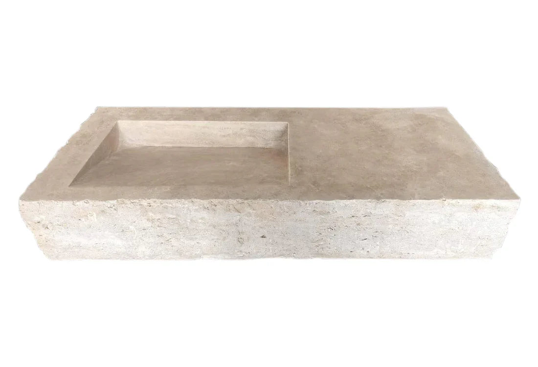 Troia Light Travertine Rustic Rectangular Wall-mount Bathroom Sink (W)16
