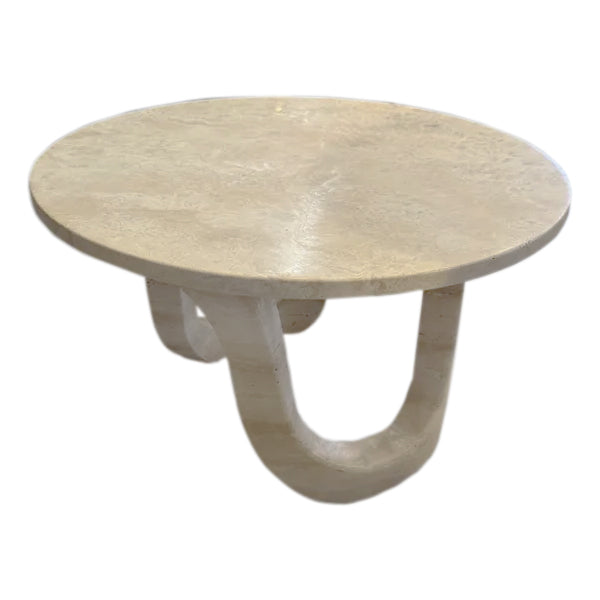 Troia Light Travertine Vein-cut Designer Round Polished Coffee Table (D)24