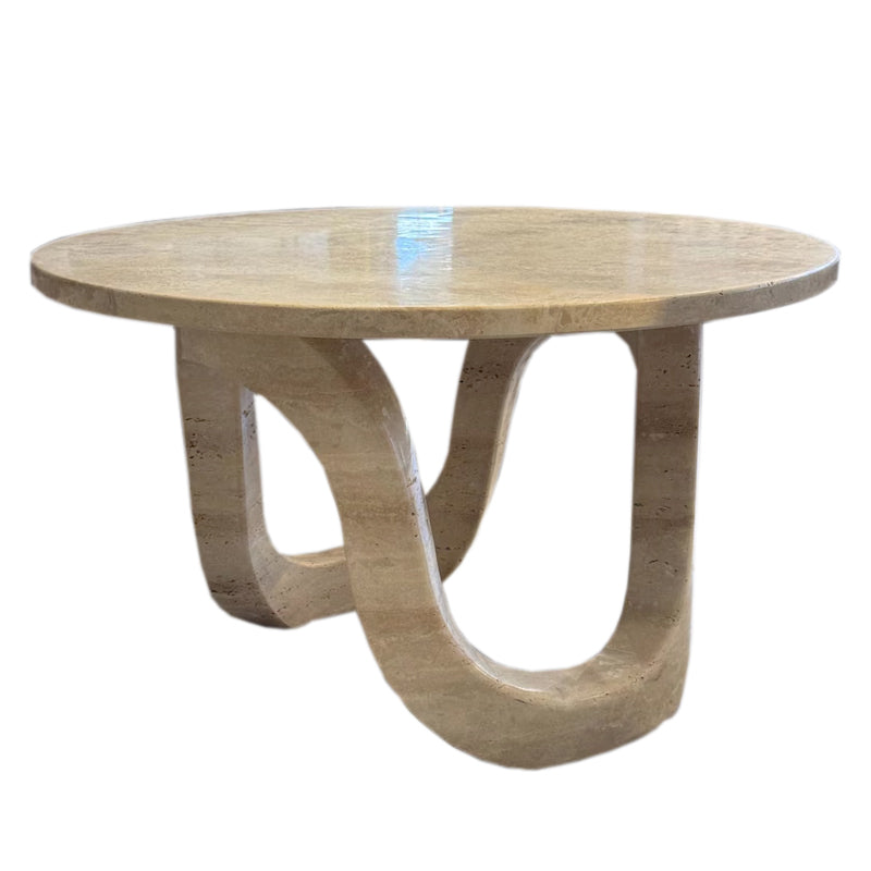 Troia Light Travertine Vein-cut Designer Round Polished Coffee Table (D)24
