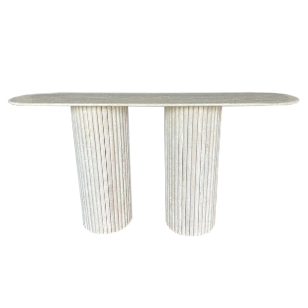 Troia Light Travertine Fluted Legs Designer Console
