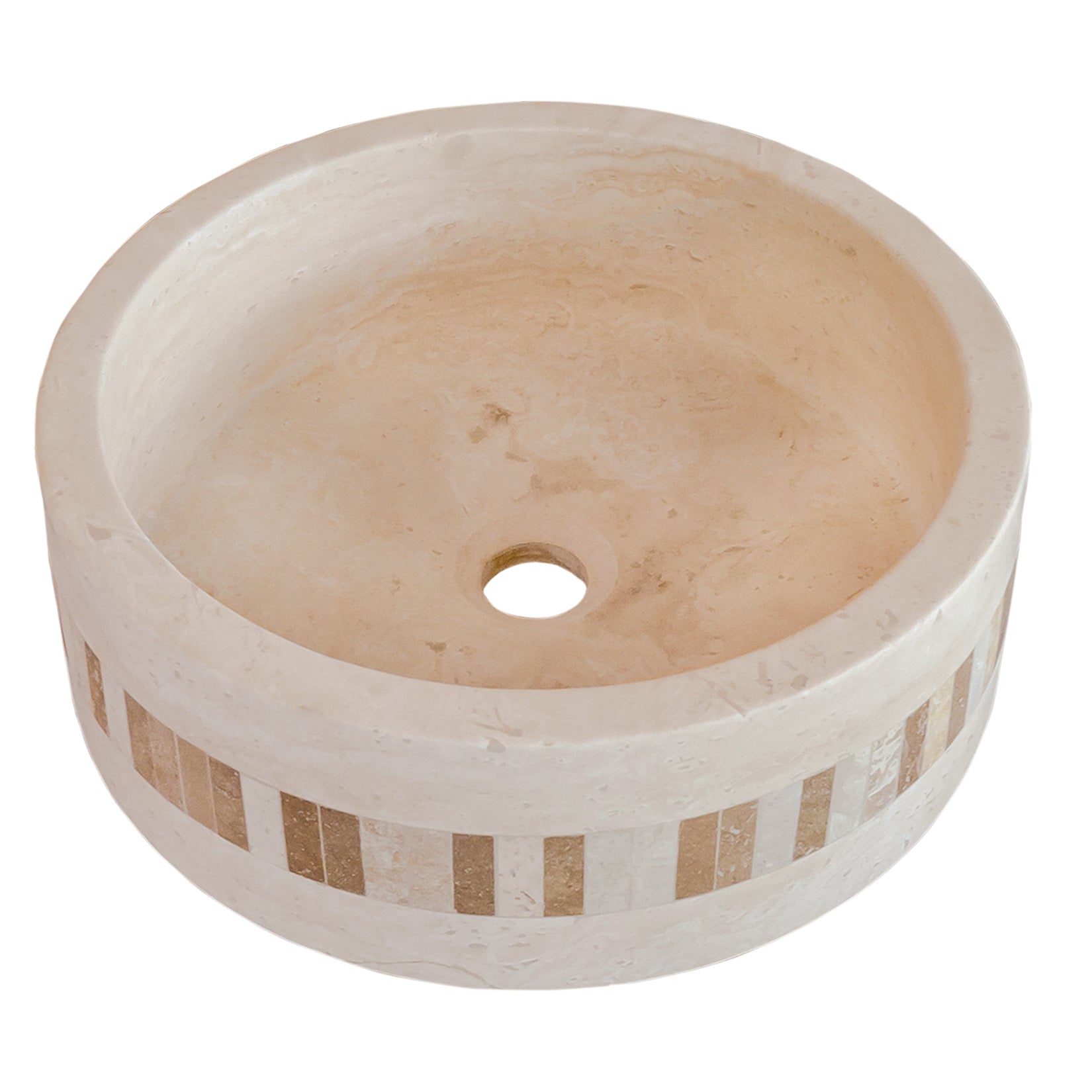 Troia Light Travertine Natural Stone Cylinder Sink Honed and Filled/Matte (D)16