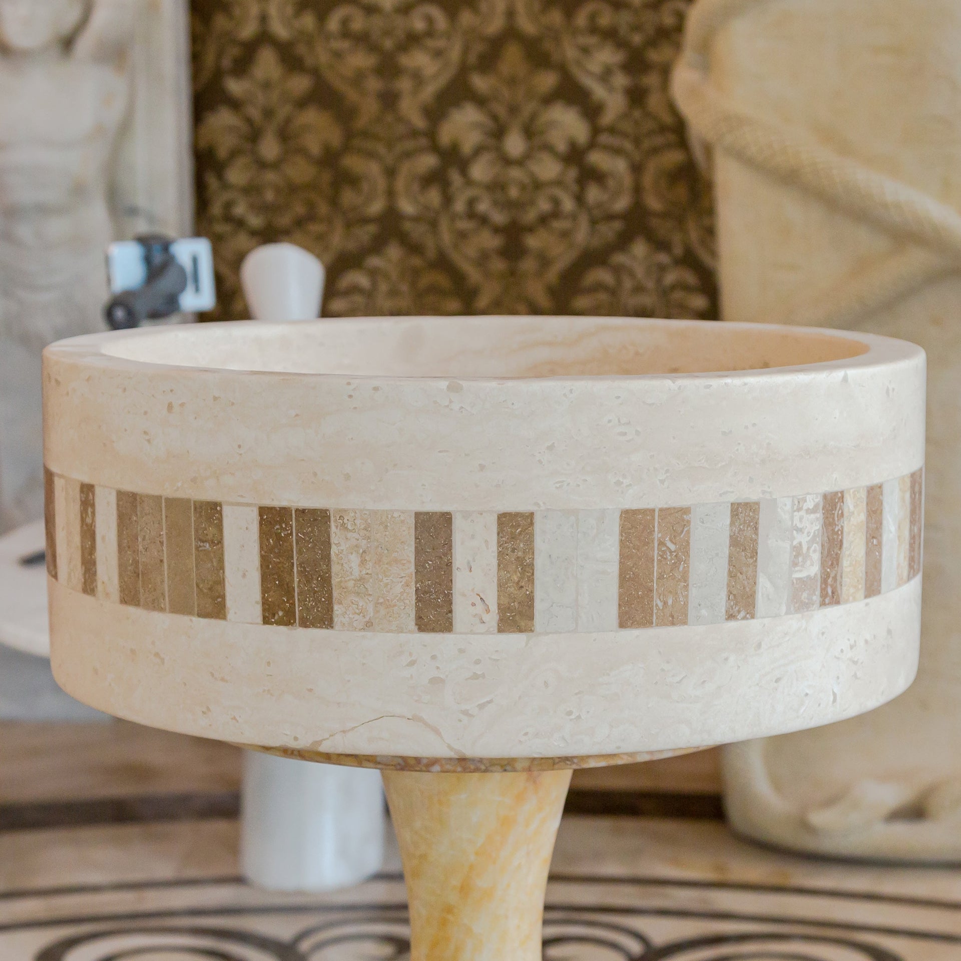 Troia Light Travertine Natural Stone Cylinder Sink Honed and Filled/Matte (D)16