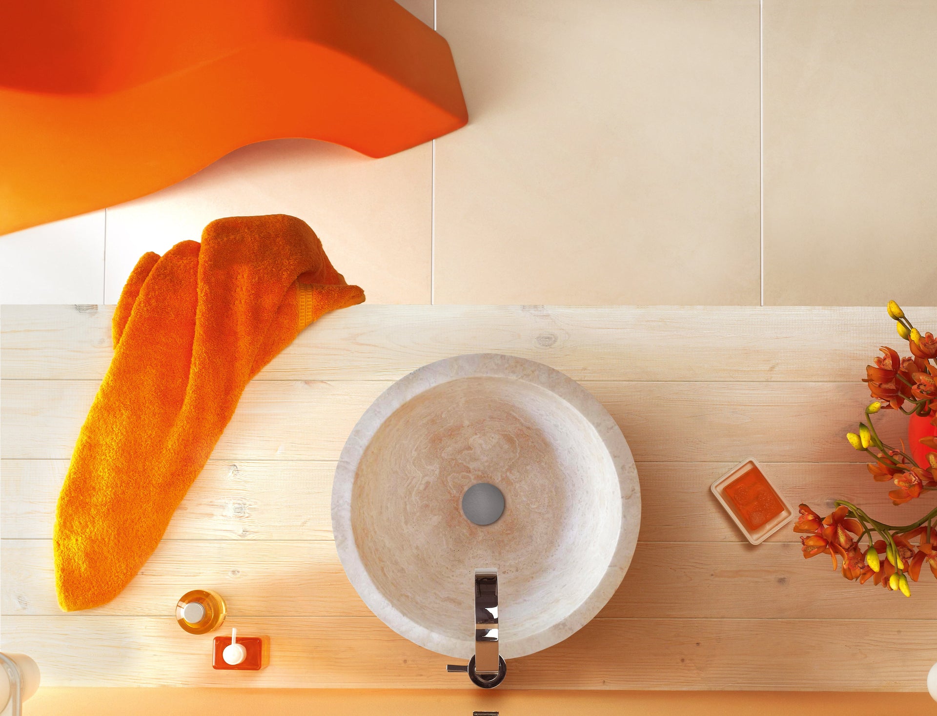 Troia Light Travertine Natural Stone Round Above Vanity Bathroom Sink (D)12.5