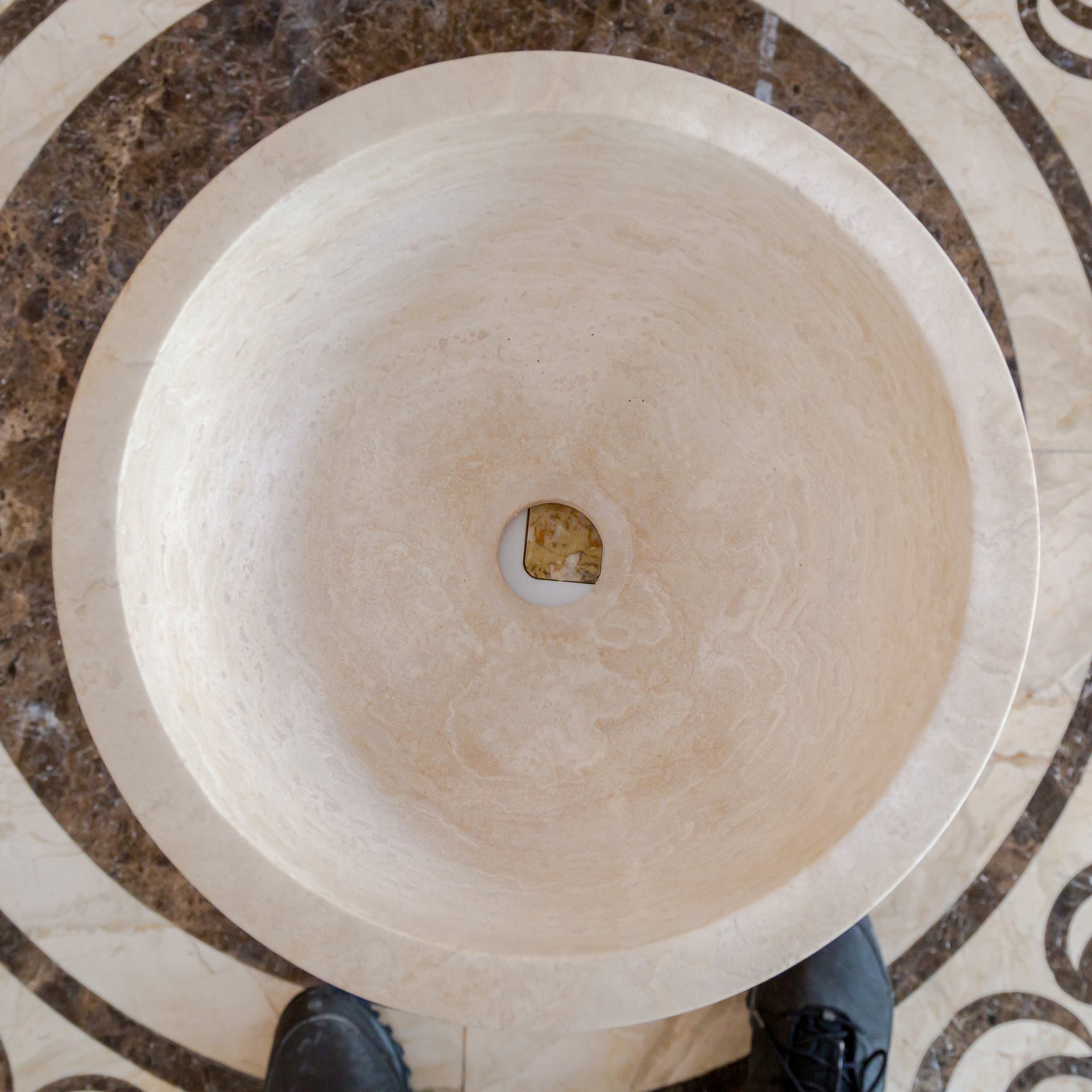 Troia Light Travertine Natural Stone Round Above Vanity Bathroom Sink (D)12.5