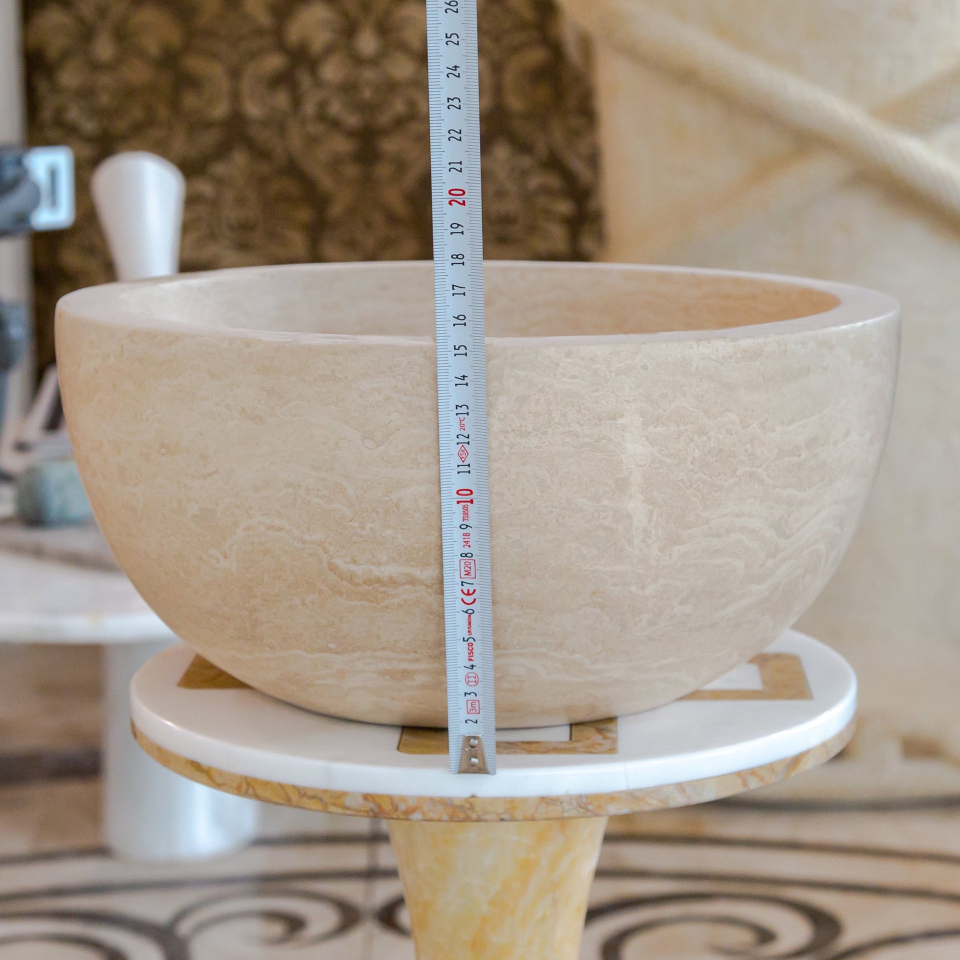 Troia Light Travertine Natural Stone Round Above Vanity Bathroom Sink (D)12.5