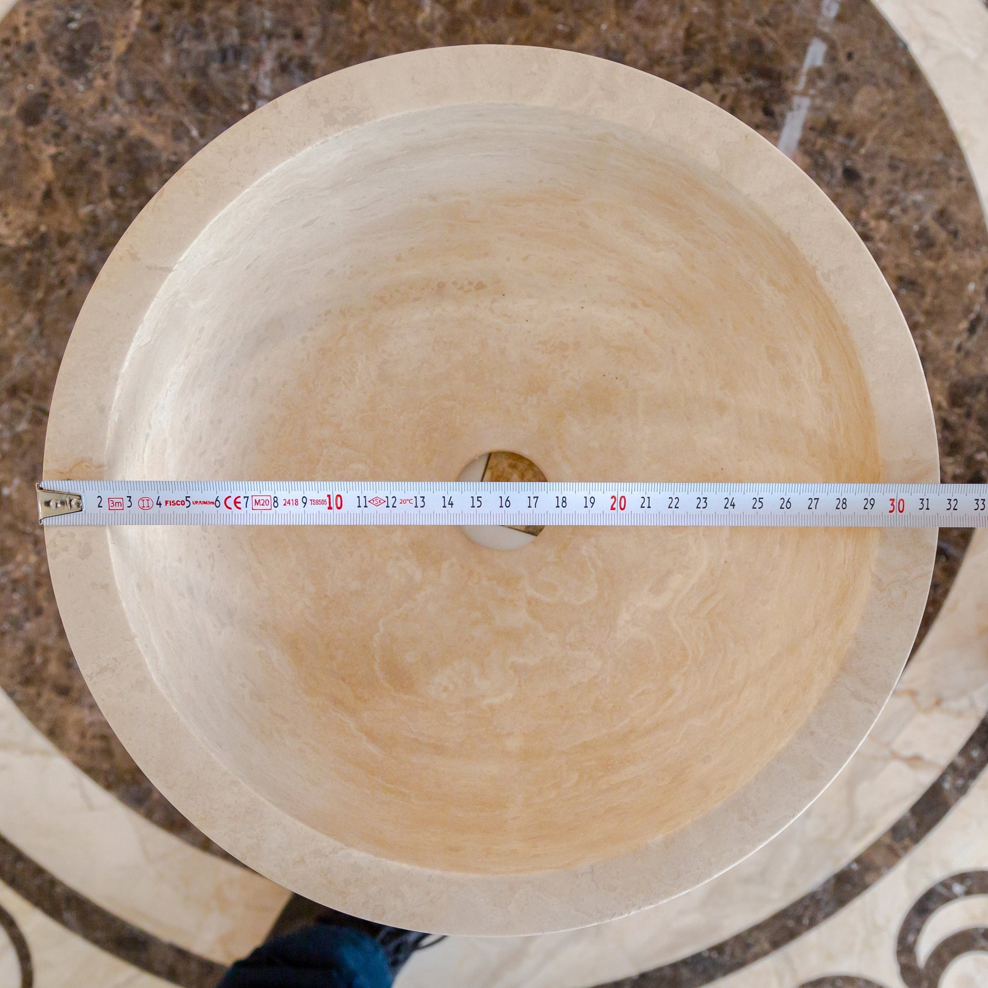 Troia Light Travertine Natural Stone Round Above Vanity Bathroom Sink (D)12.5