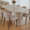Troia Light Travertine Oval Dining Table with Fluted Round Legs