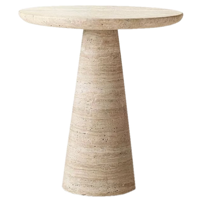 Troia Light Travertine Round End/Side Table Conic Shape Leg Honed (D)18