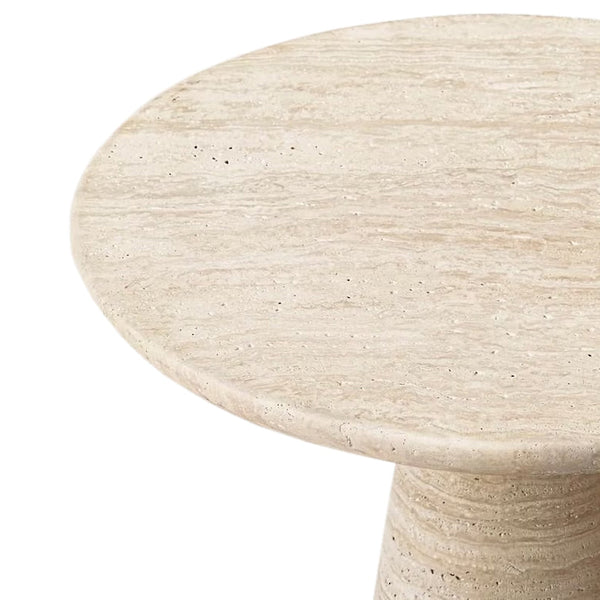 Troia Light Travertine Round End/Side Table Conic Shape Leg Honed (D)18