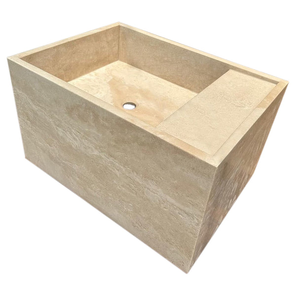 Troia Light Travertine Wall-Mount Bathroom Sink (W)17