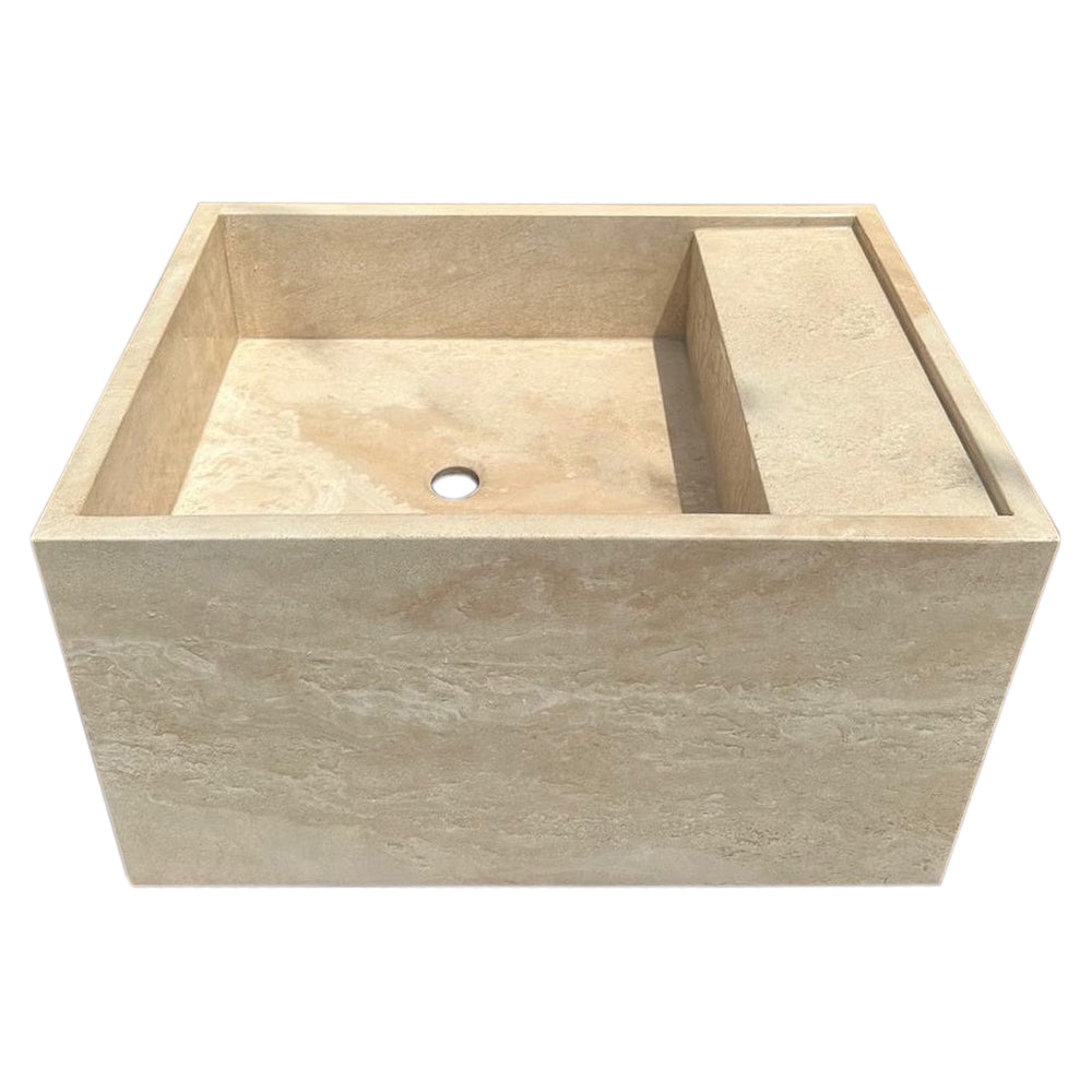Troia Light Travertine Wall-Mount Bathroom Sink (W)17