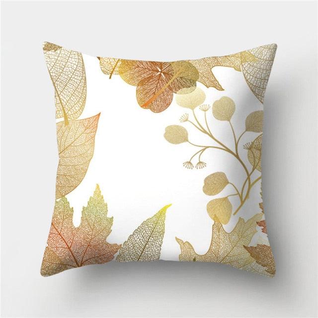 Tropical Leaf Flower Green Yellow Pillowcase Decorative Throw Pillow Case Cushion Cover Gold Stamping Leaves Polyester Cushion Cover Throw Pillow Decorative Cushions Home Decor Pillow Covers