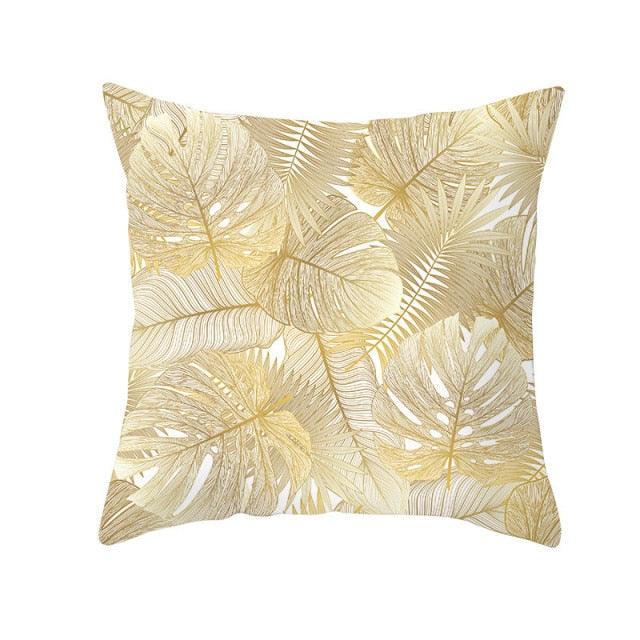 Tropical Leaf Flower Green Yellow Pillowcase Decorative Throw Pillow Case Cushion Cover Gold Stamping Leaves Polyester Cushion Cover Throw Pillow Decorative Cushions Home Decor Pillow Covers