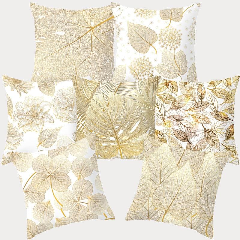 Tropical Leaf Flower Green Yellow Pillowcase Decorative Throw Pillow Case Cushion Cover Gold Stamping Leaves Polyester Cushion Cover Throw Pillow Decorative Cushions Home Decor Pillow Covers